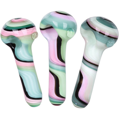 Pulsar Heady Ribbons with Marble Glass Spoon Pipe 4" PP6067 Hand Pipes | Planet Caravan
