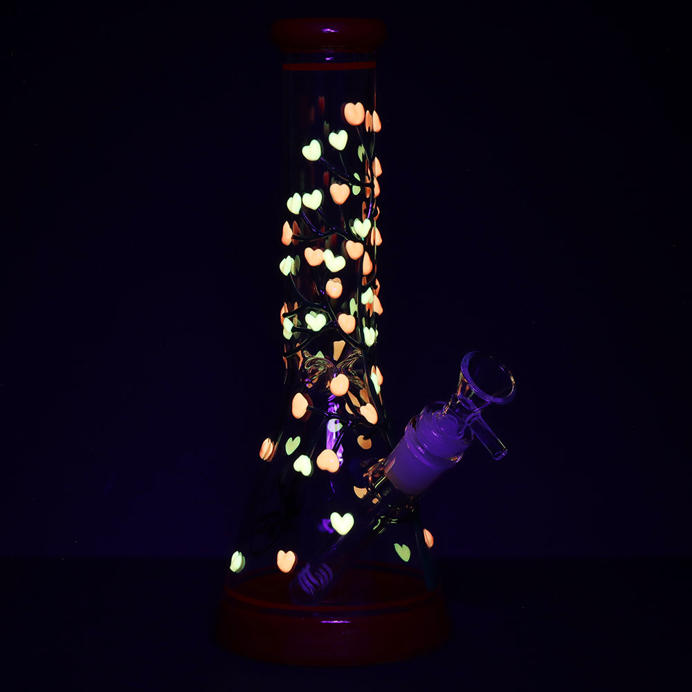Pulsar Branching Hearts Glow in the Dark Beaker Bong | 10.25″