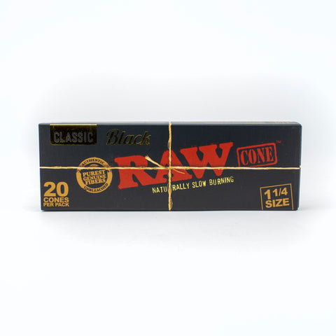 RAW 20pk 1.25" Classic Ultra Thin Black Pre-Rolled Cones - Planet Caravan