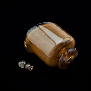 Kizmit Glass Cowbell over White Satin Pivot Spinner Tip & Pearls #KZM40 - Planet Caravan