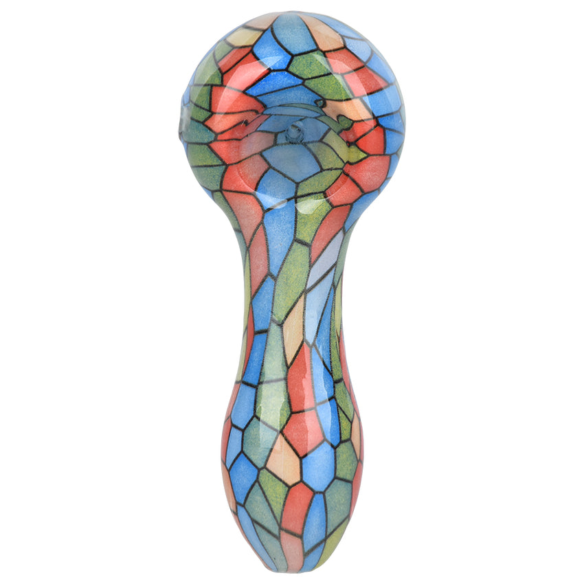 Mosaic Colorful Print Glass Spoon Pipe 3.75" #PP5172