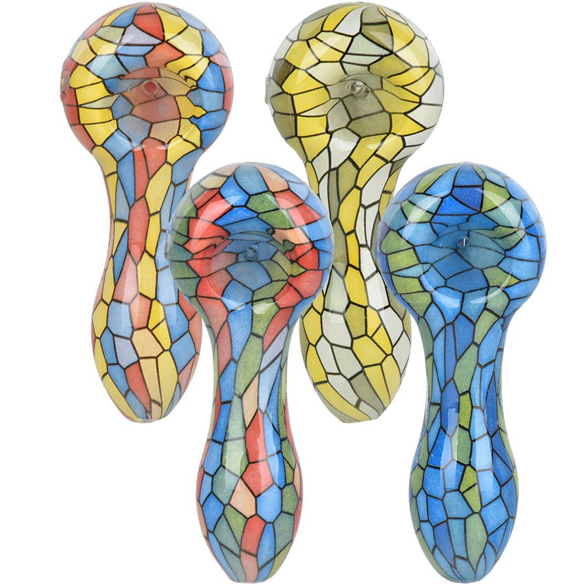 Pulsar Mosaic Colorful Print Glass Spoon Pipe 3.75" PP5172 Hand Pipes | Planet Caravan