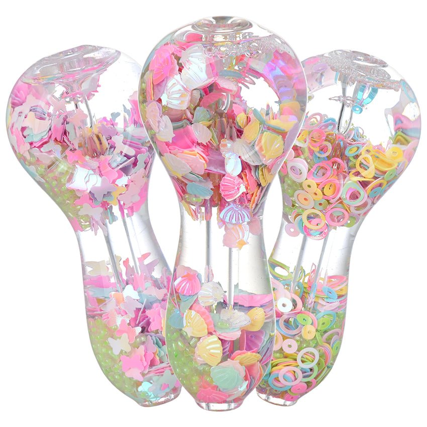 Pulsar Pastel Paradise Glow Beads Glycerin Glass Spoon Pipe 3.75" PP5010 Hand Pipes | Planet Caravan