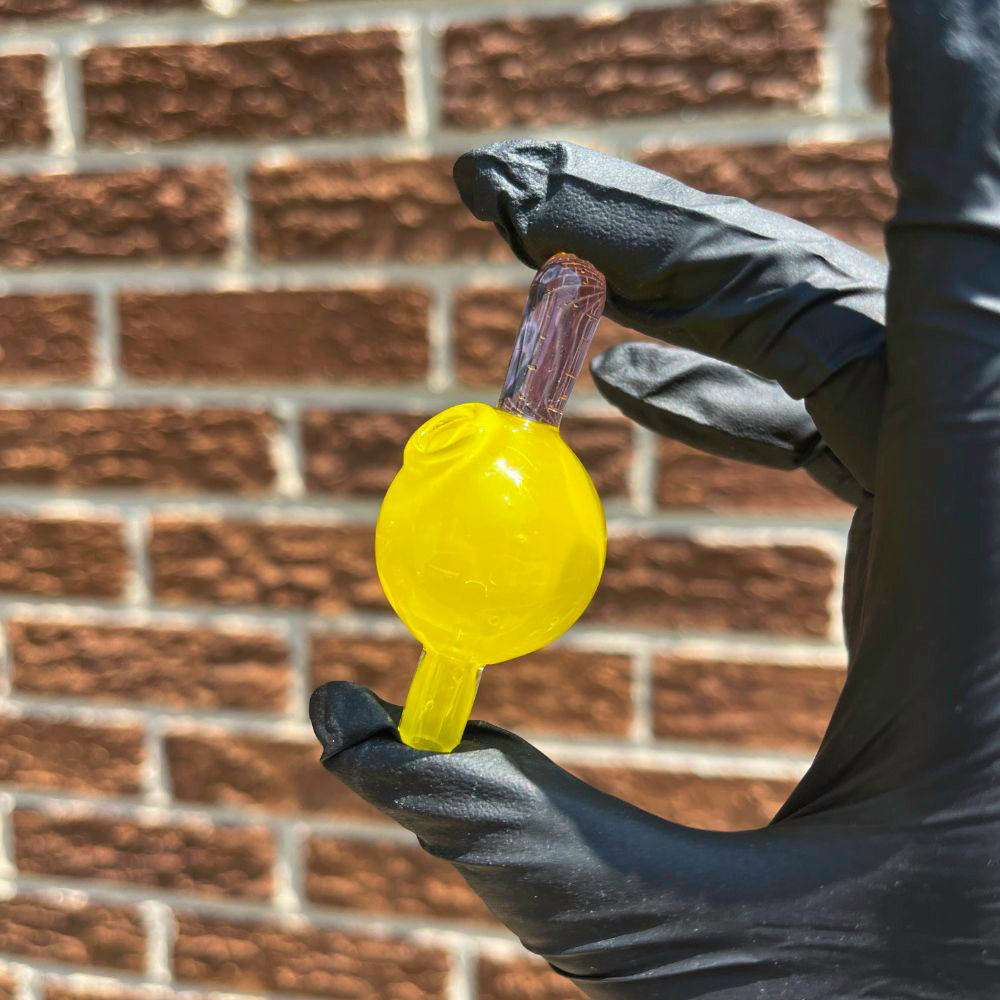 Translucent Purple & Yellow Bubble Cap - Planet Caravan Smoke Shop