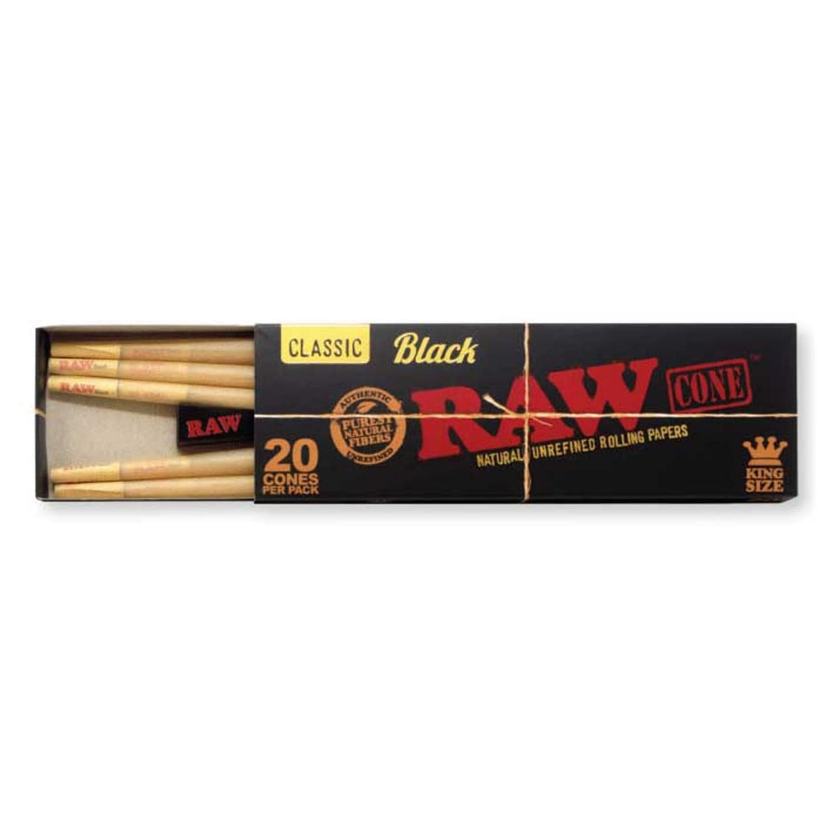 RAW RAW Classic Black Cones - 20pk Kingsize Papers & Blunt Wraps | Planet Caravan